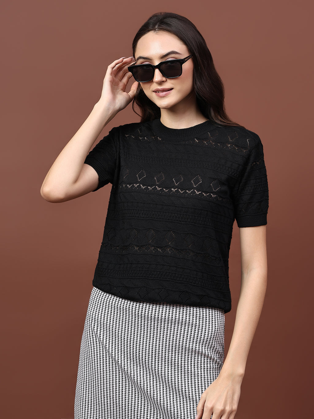FEVERFEW Party Regular Sleeves Self Design Women Top