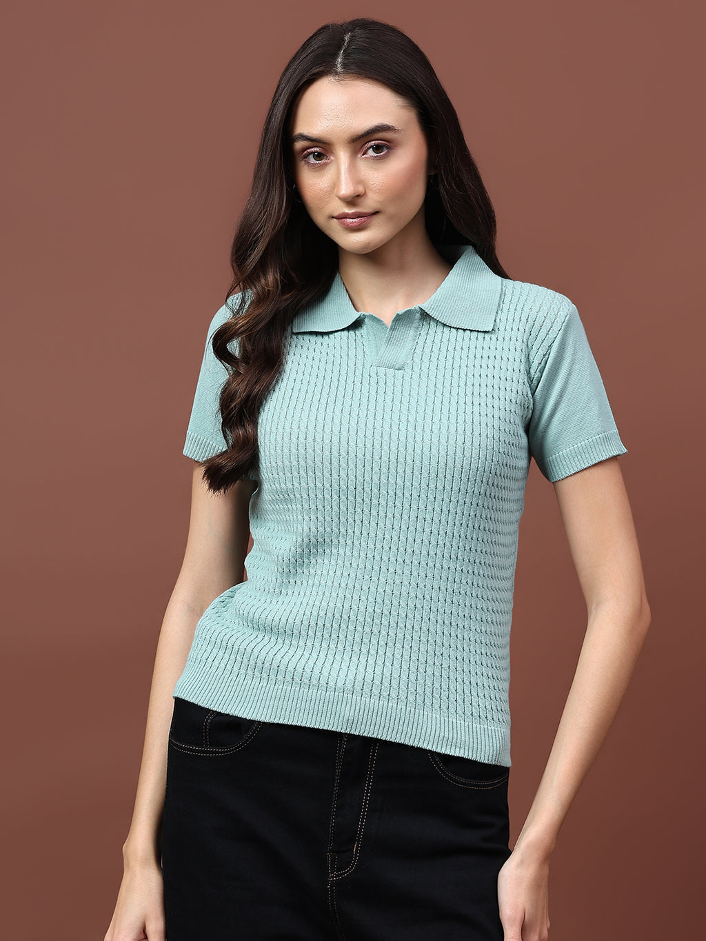 FEVERFEW Casual Regular Sleeves Solid Cable Knit Women   Top