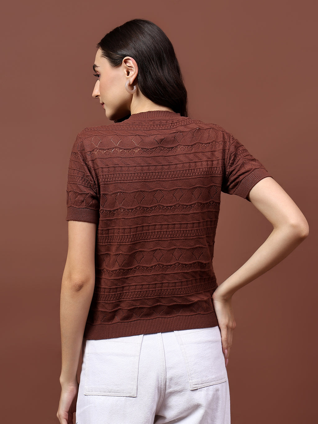 FEVERFEW Party Regular Sleeves Self Design Women Top