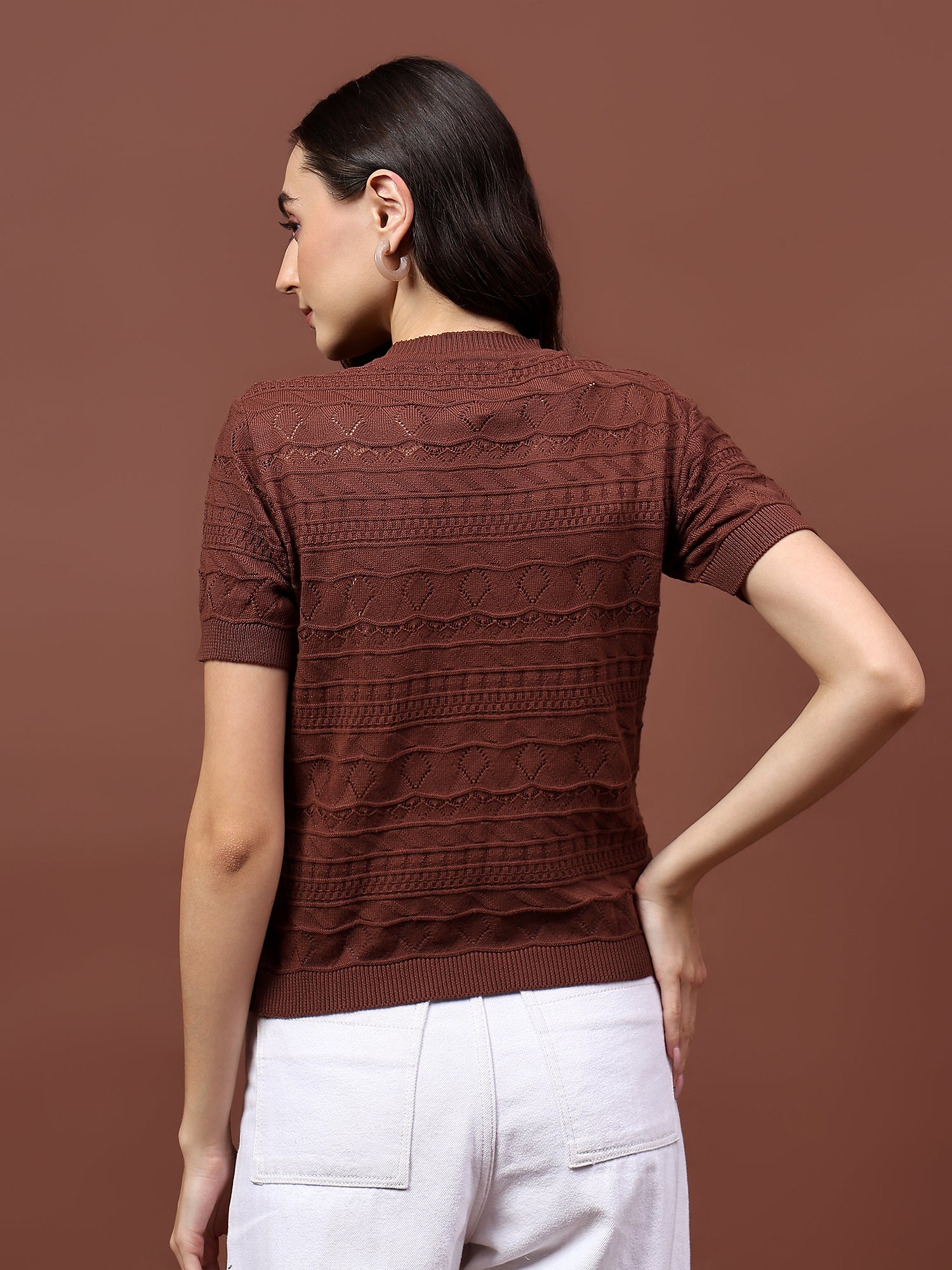 FEVERFEW Party Regular Sleeves Self Design Women Top