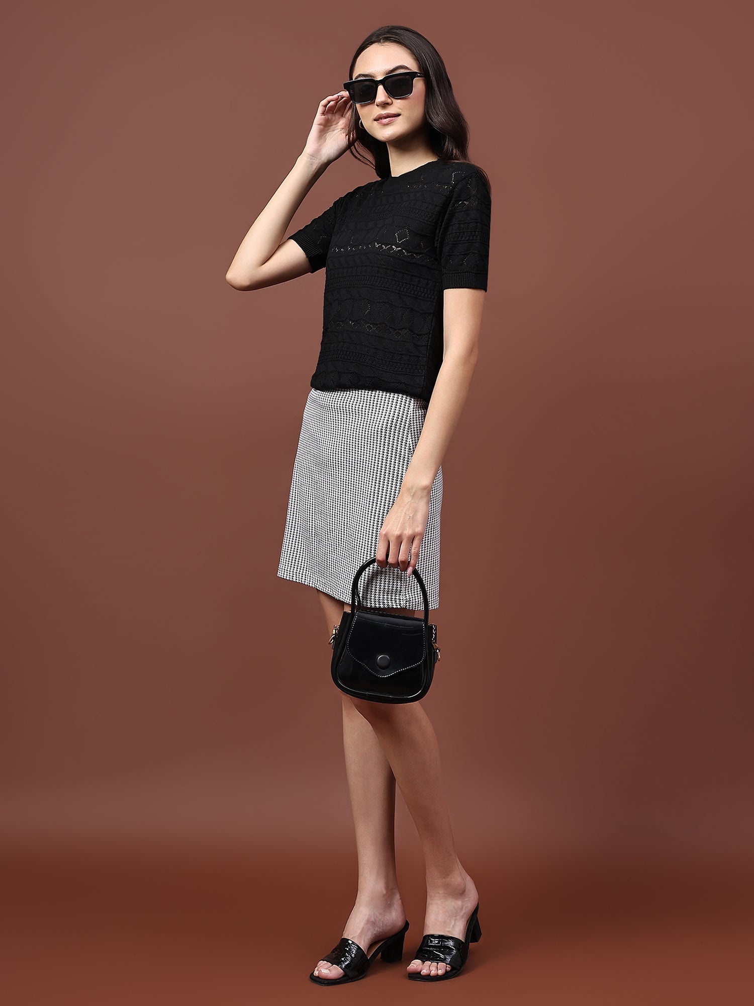 FEVERFEW Party Regular Sleeves Self Design Women Top