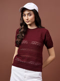 FEVERFEW Party Regular Sleeves Self Design Women Top
