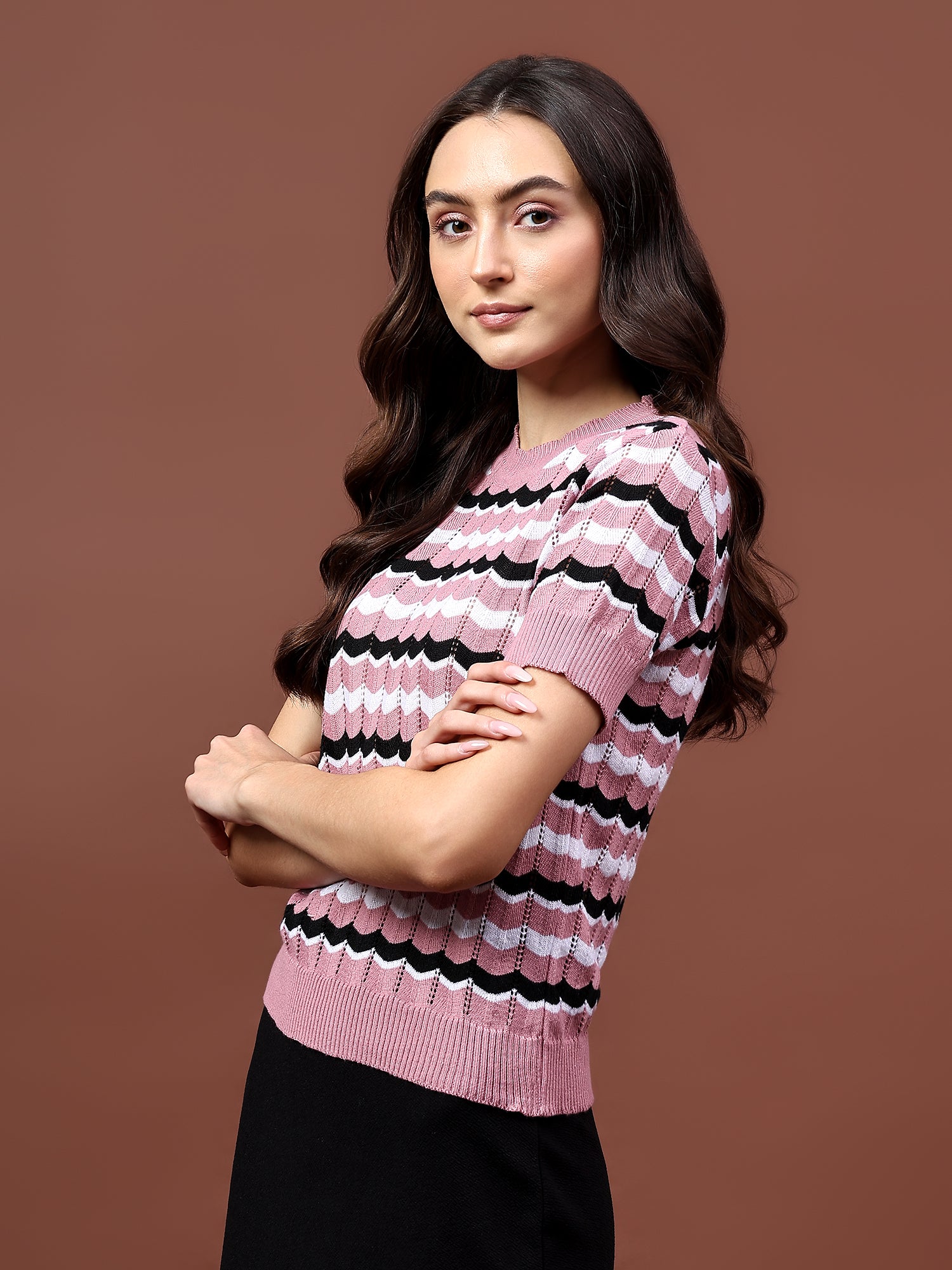 FEVERFEW Casual Regular Sleeves Striped Women Top