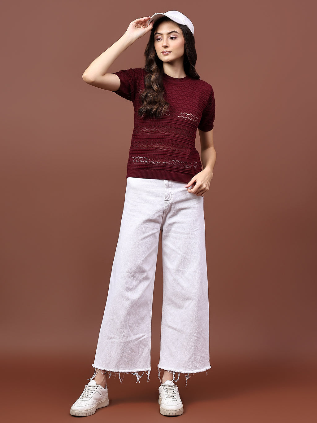 FEVERFEW Party Regular Sleeves Self Design Women Top