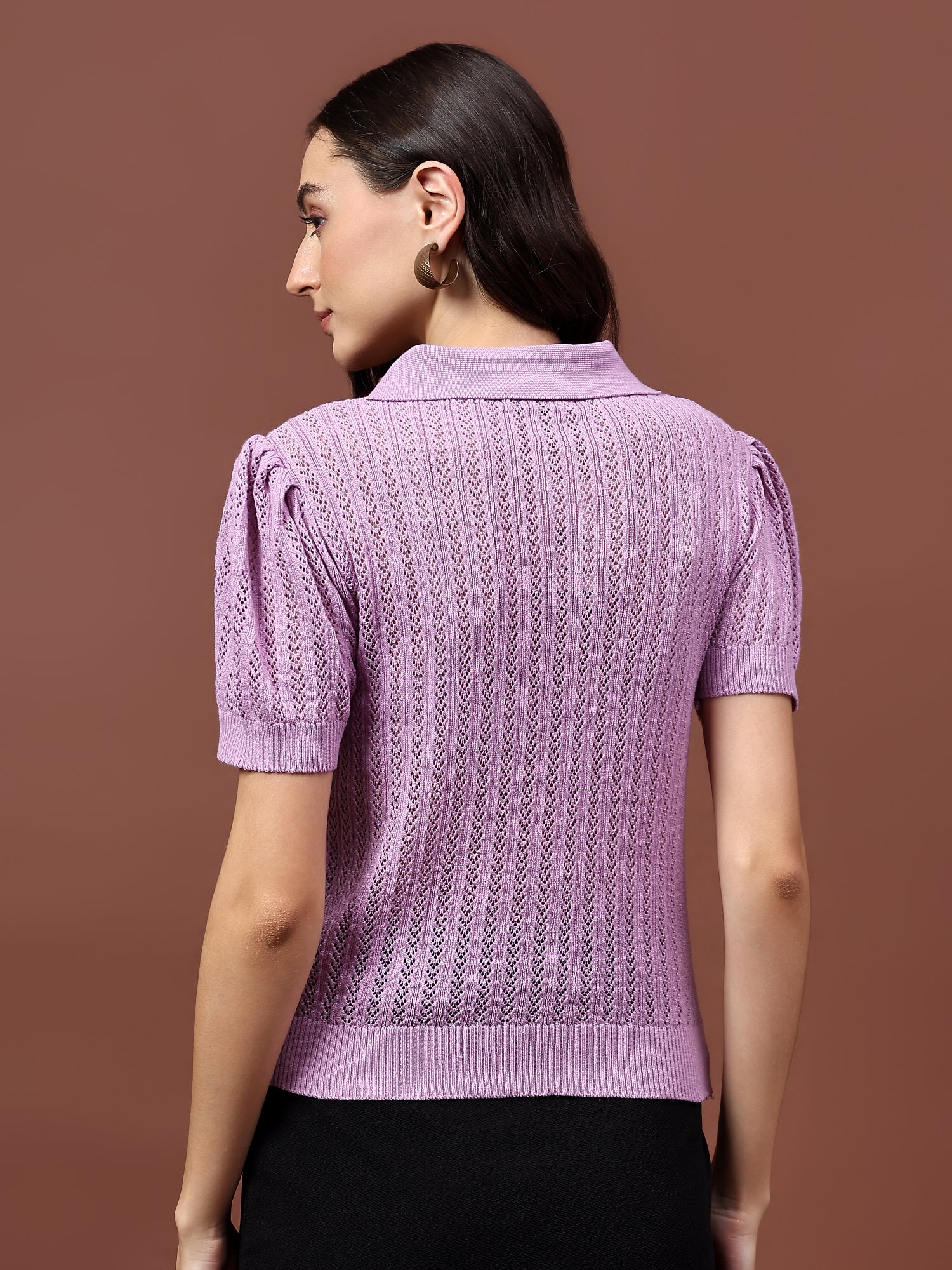 FEVERFEW Casual Regular Sleeves Self Design Women Half Zip Top