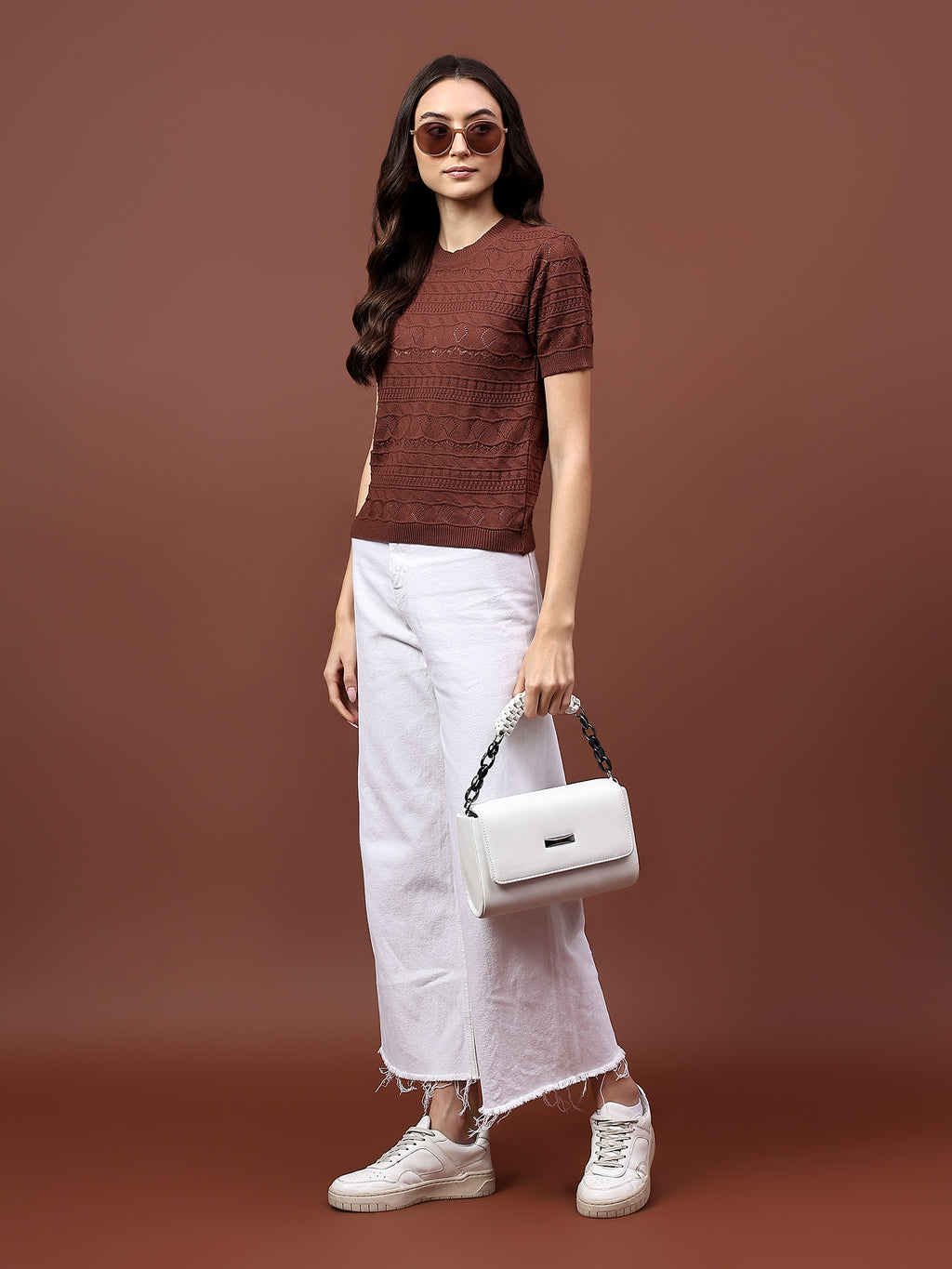 FEVERFEW Party Regular Sleeves Self Design Women Top
