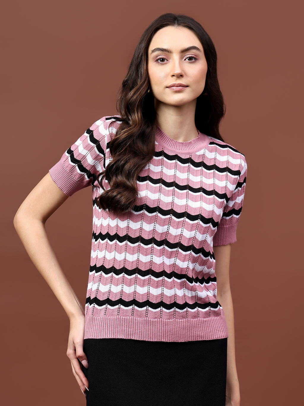 FEVERFEW Casual Regular Sleeves Striped Women Top