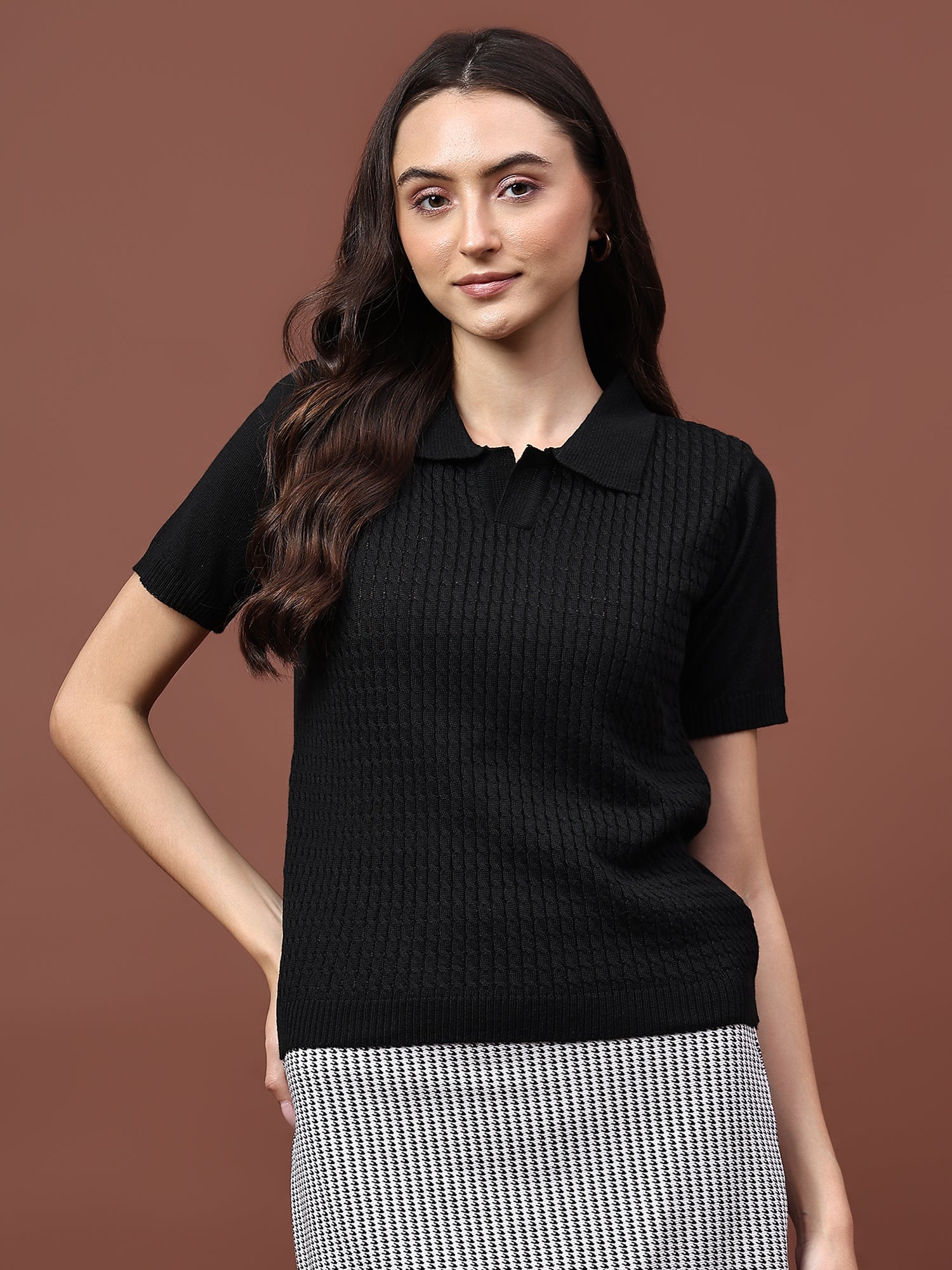 FEVERFEW Casual Regular Sleeves Solid Cable Knit Women   Top