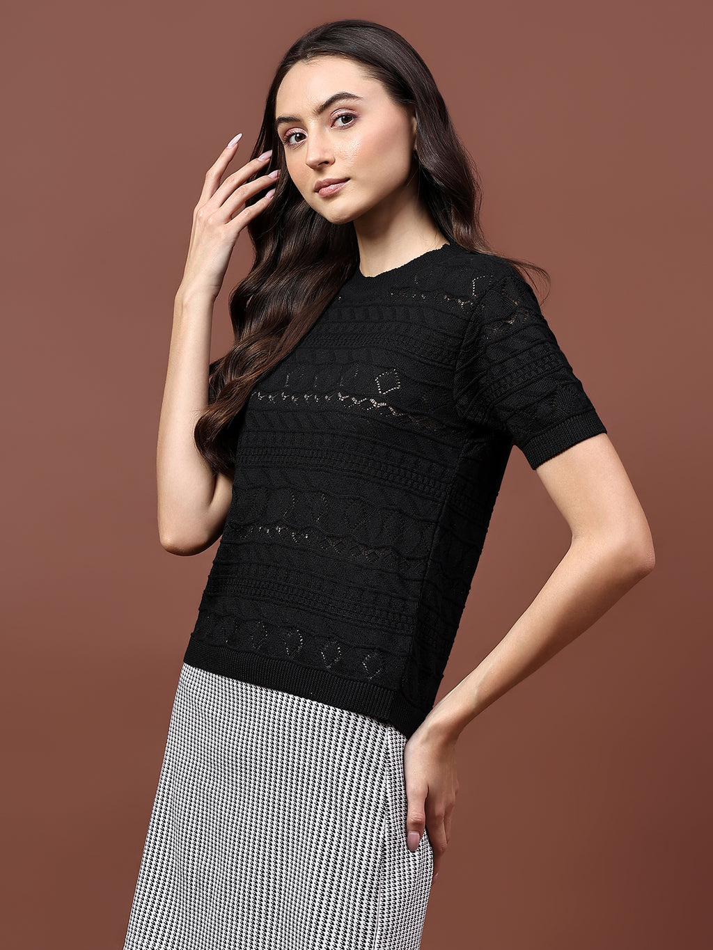 FEVERFEW Party Regular Sleeves Self Design Women Top