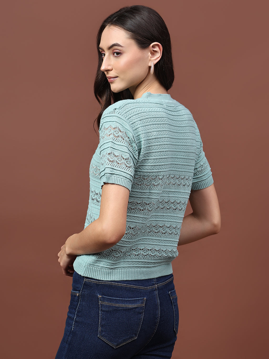 FEVERFEW Party Regular Sleeves Self Design Women Top