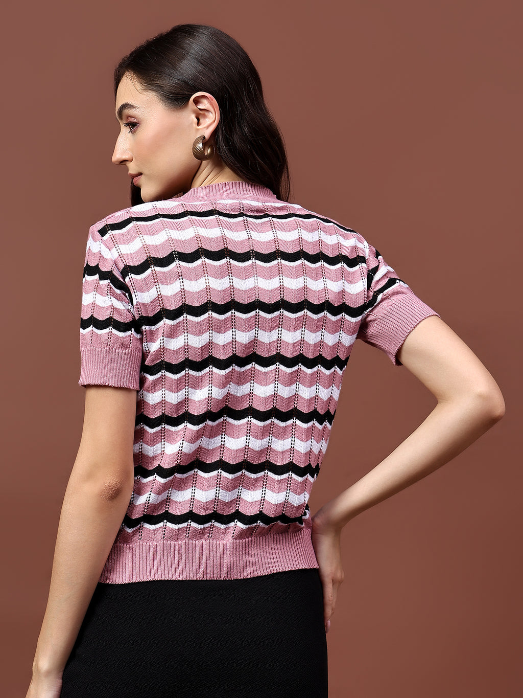 FEVERFEW Casual Regular Sleeves Striped Women Top