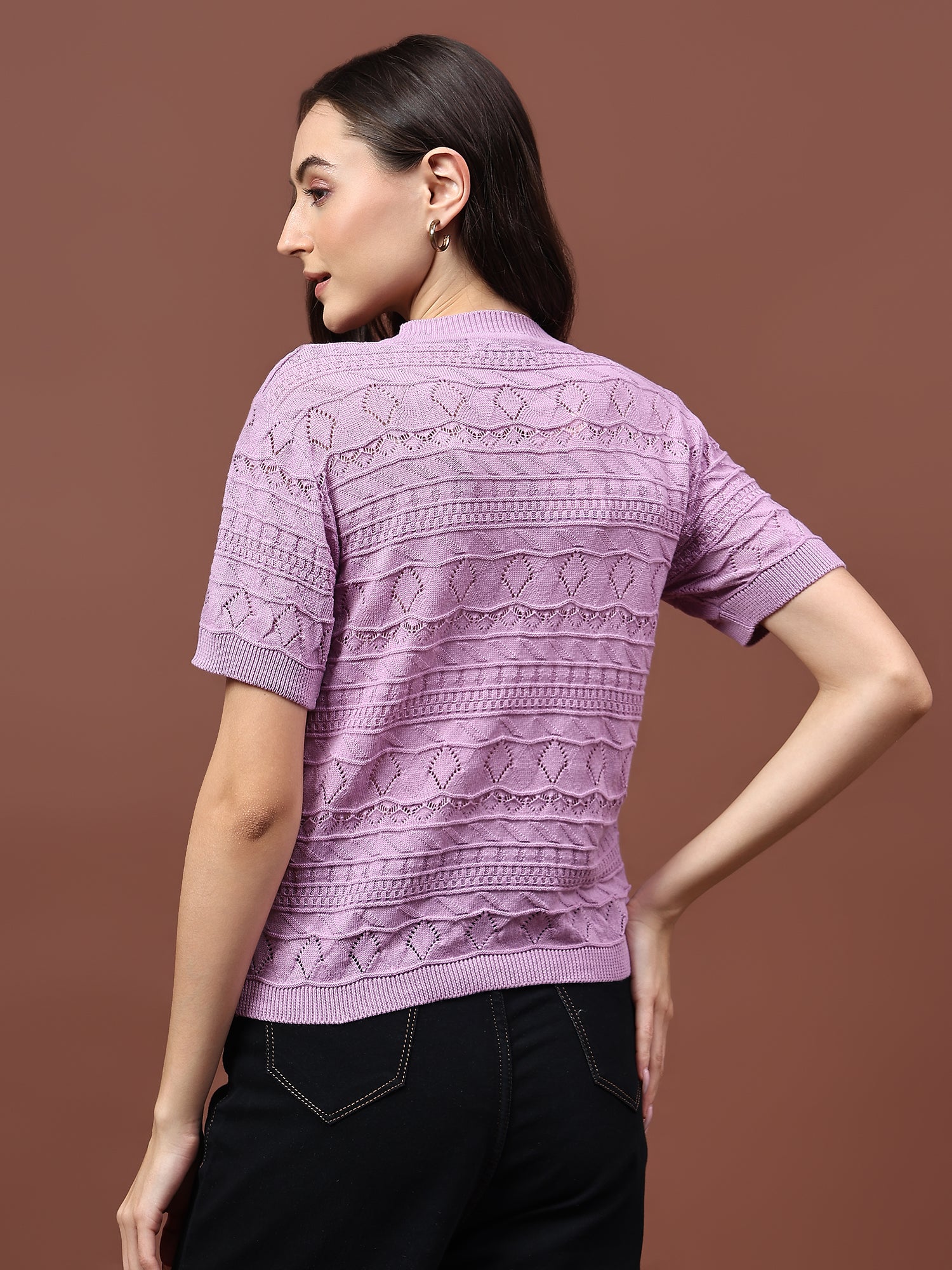 FEVERFEW Party Regular Sleeves Self Design Women Top