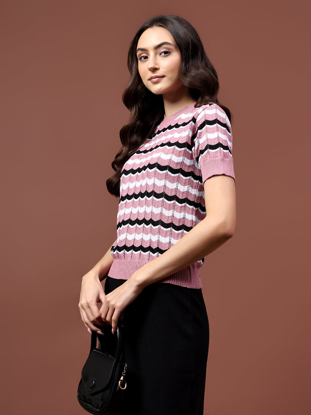 FEVERFEW Casual Regular Sleeves Striped Women Top