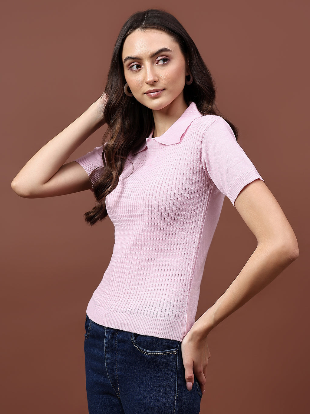 FEVERFEW Casual Regular Sleeves Solid Cable Knit Women   Top