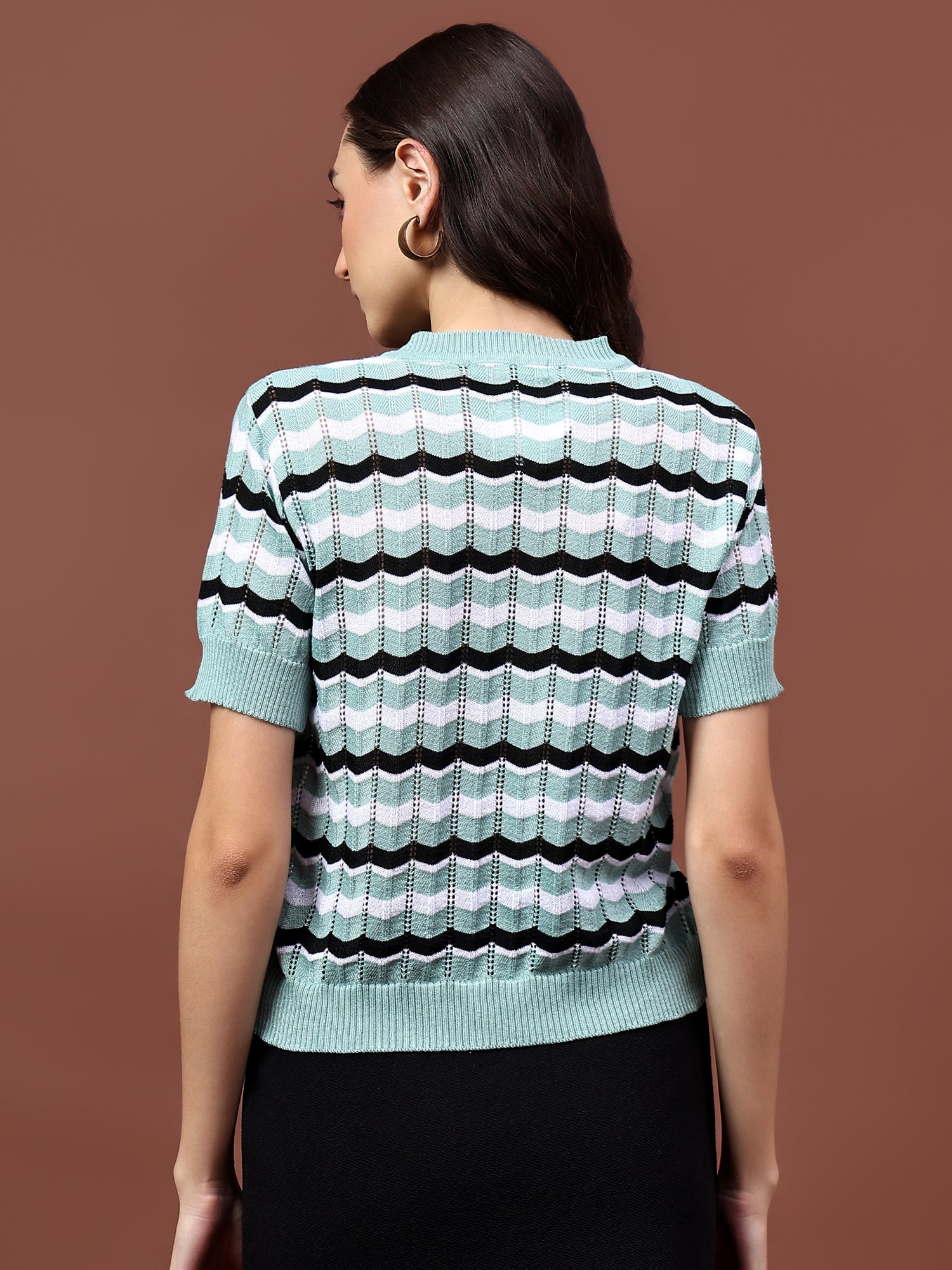 FEVERFEW Casual Regular Sleeves Striped Women Top