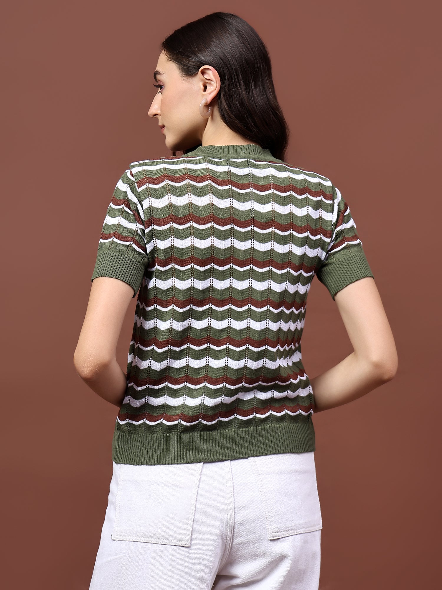 FEVERFEW Casual Regular Sleeves Striped Women Top