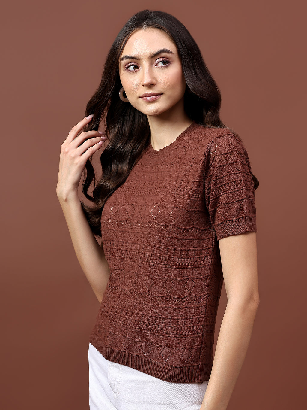 FEVERFEW Party Regular Sleeves Self Design Women Top