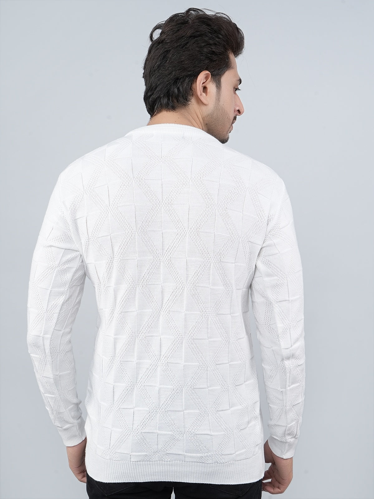 FEVERFEW Men Self Design Round Neck Sweater