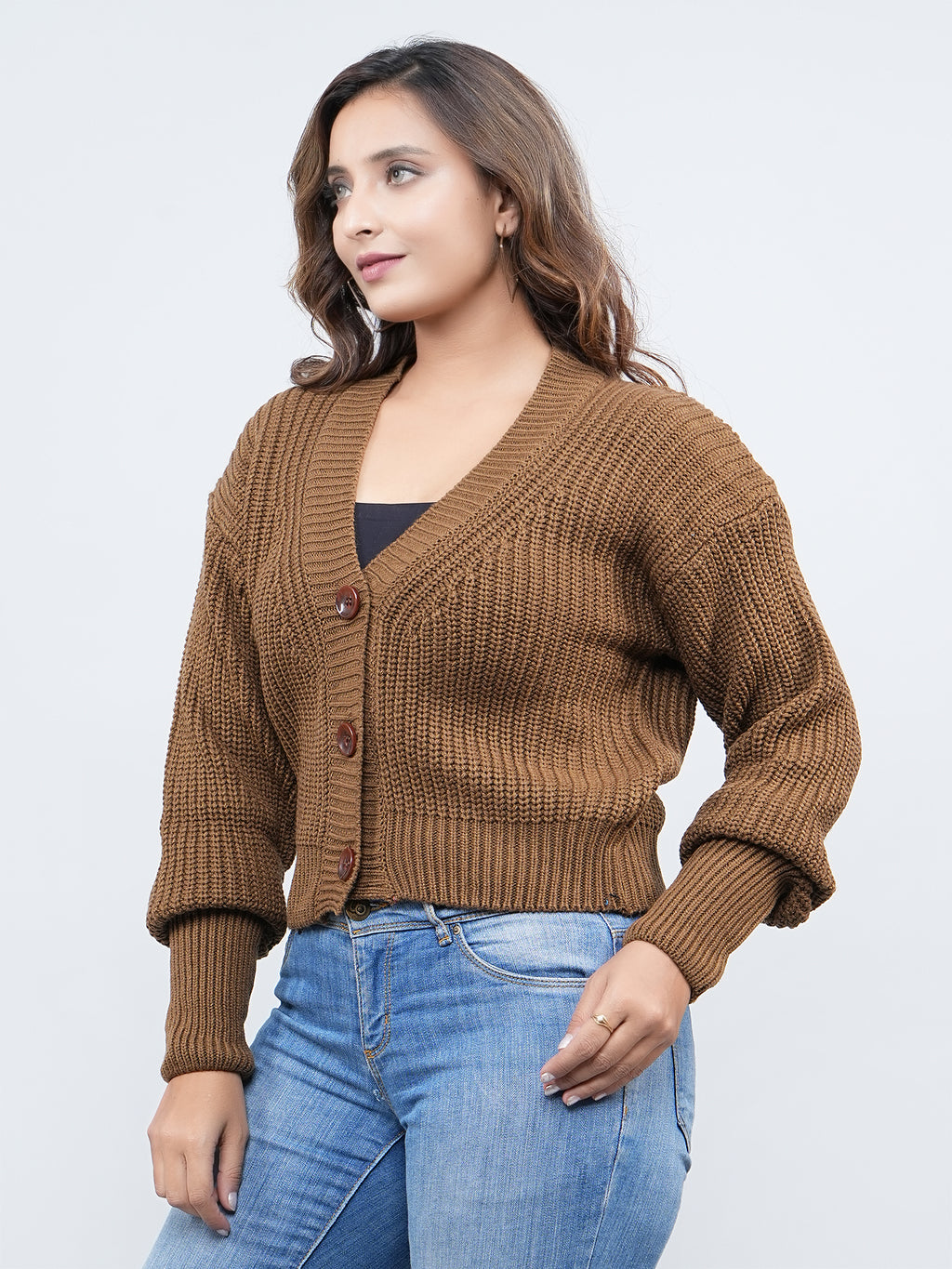 FEVERFEW Women Self Design V Neck Sweater