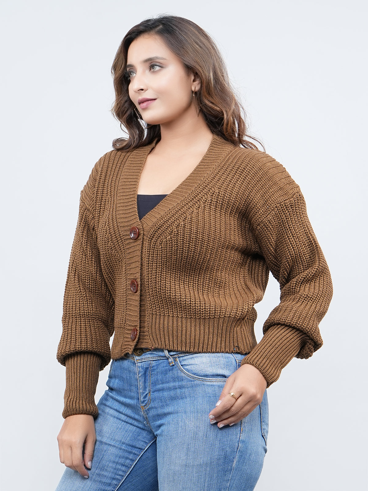 FEVERFEW Women Self Design V Neck Sweater