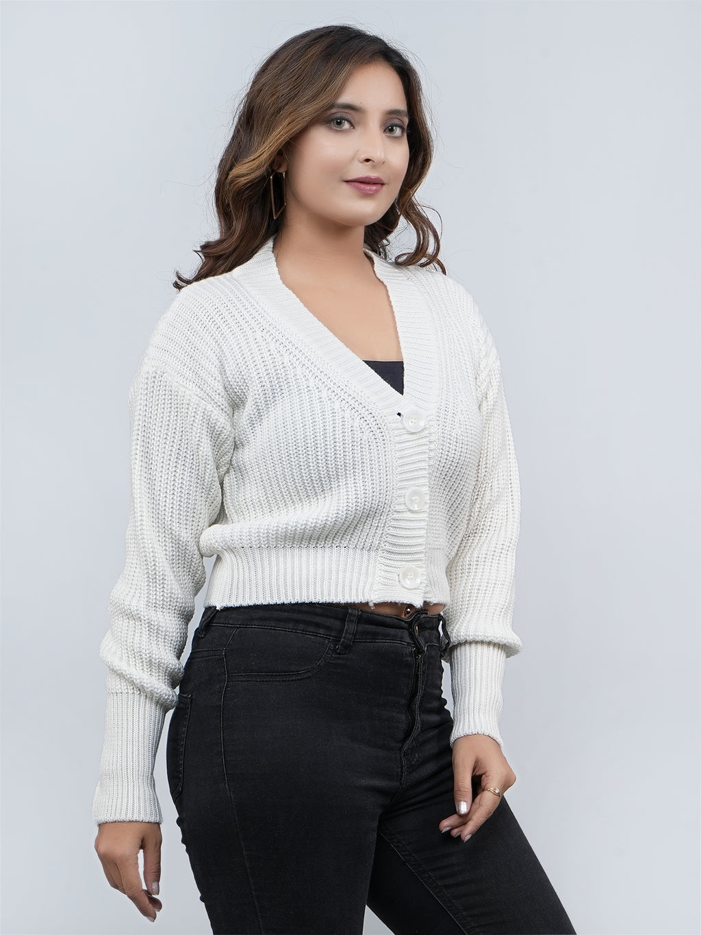 FEVERFEW Women Self Design V Neck Sweater