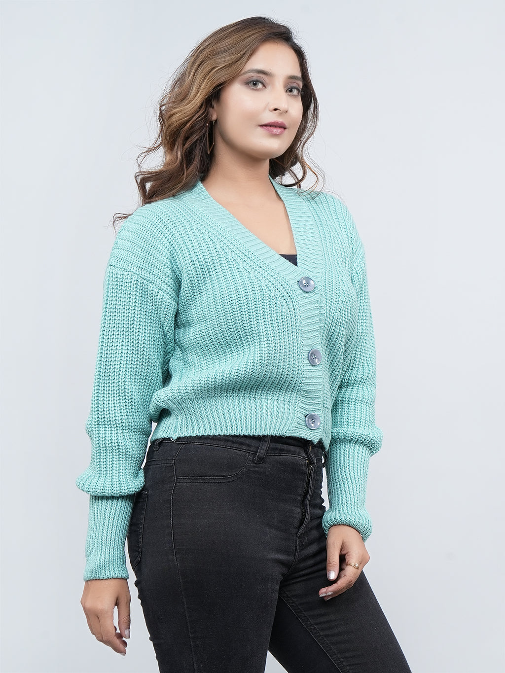 FEVERFEW Women Self Design V Neck Sweater
