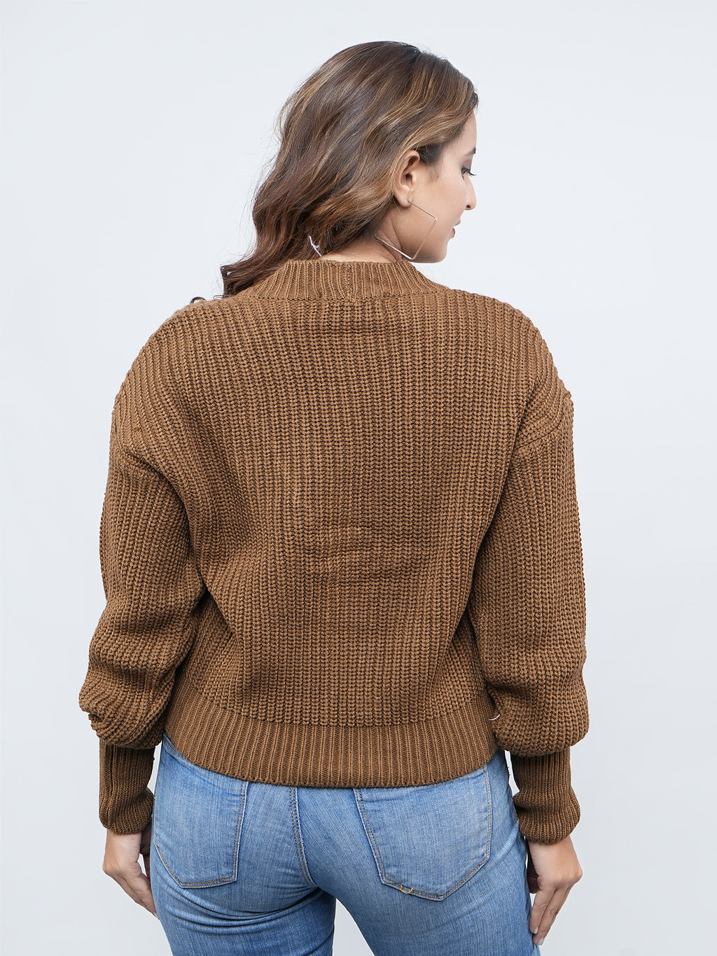 FEVERFEW Women Self Design V Neck Sweater
