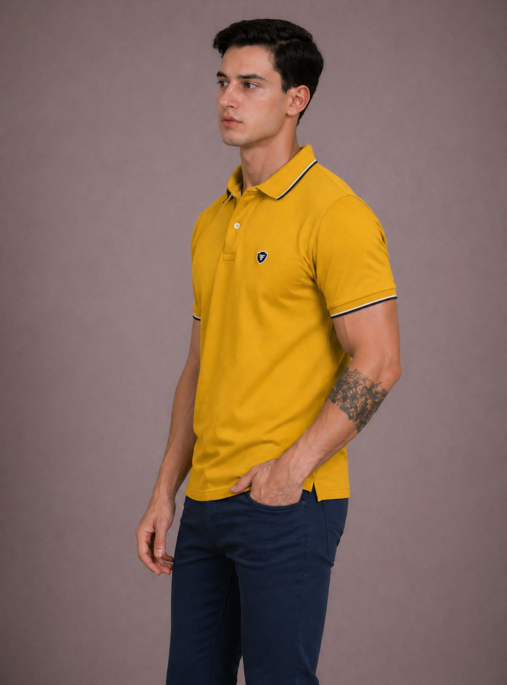FEVERFEW Men Solid Polo Neck Cotton Blend  T-Shirt (FF-TS-1503)