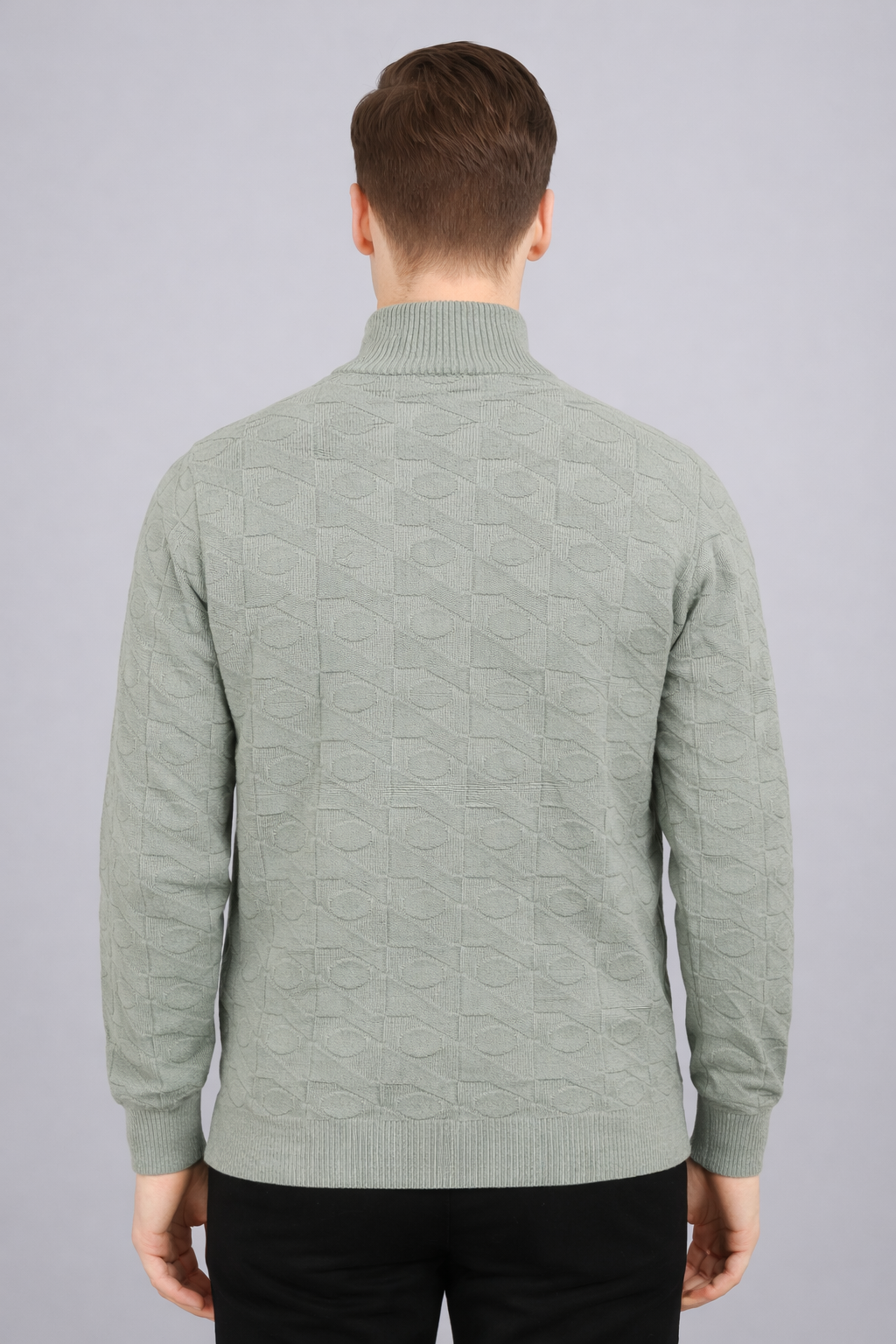 FEVERFEW Men Self Design High Neck Half Zip Sweater
