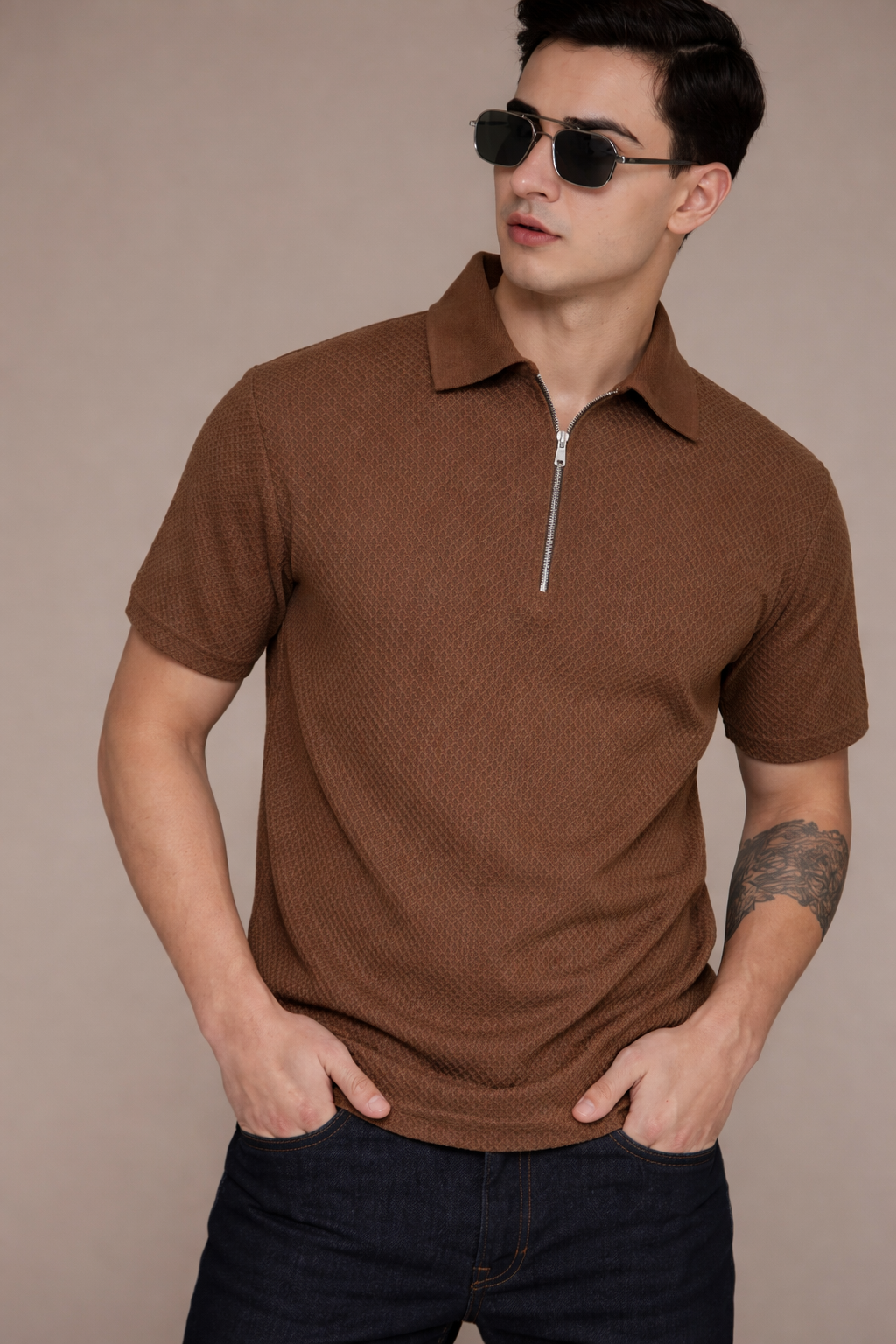 FEVERFEW Men Solid Polo Neck Cotton Blend T-Shirt (FF-TS-1700)