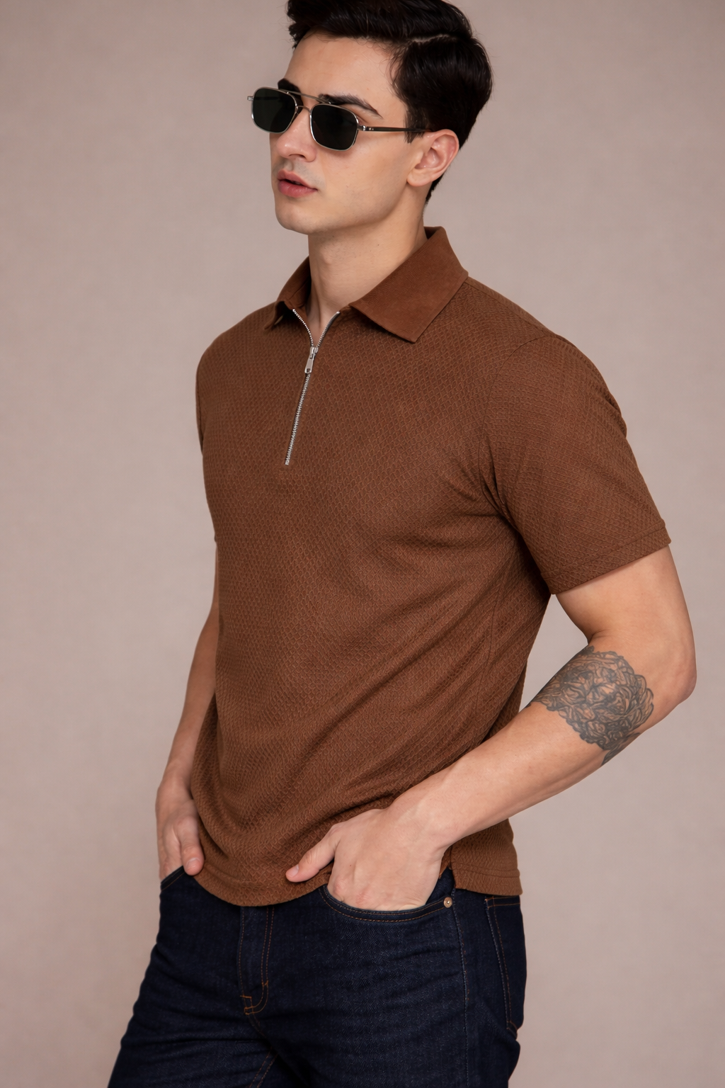 FEVERFEW Men Solid Polo Neck Cotton Blend T-Shirt (FF-TS-1700)