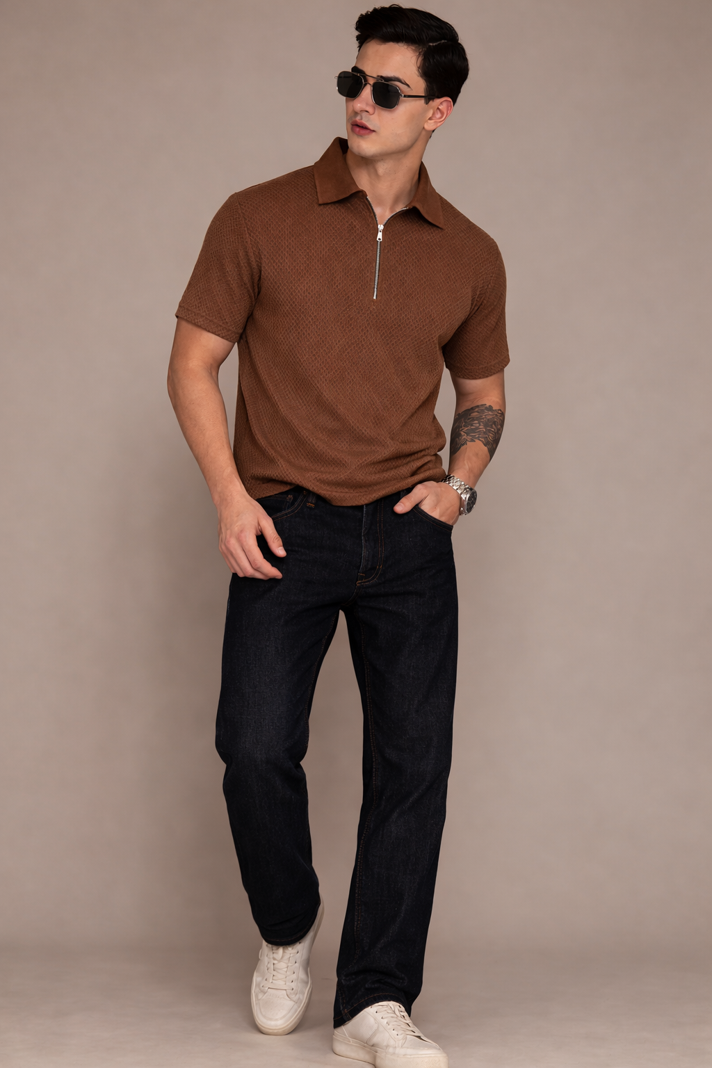 FEVERFEW Men Solid Polo Neck Cotton Blend T-Shirt (FF-TS-1700)