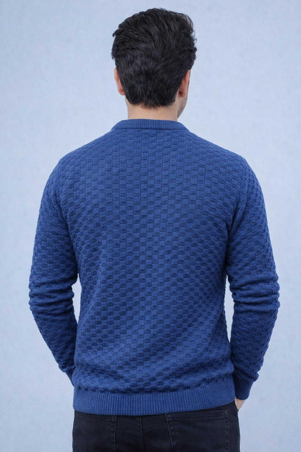 FEVERFEW Men Self Design Round Neck Sweater