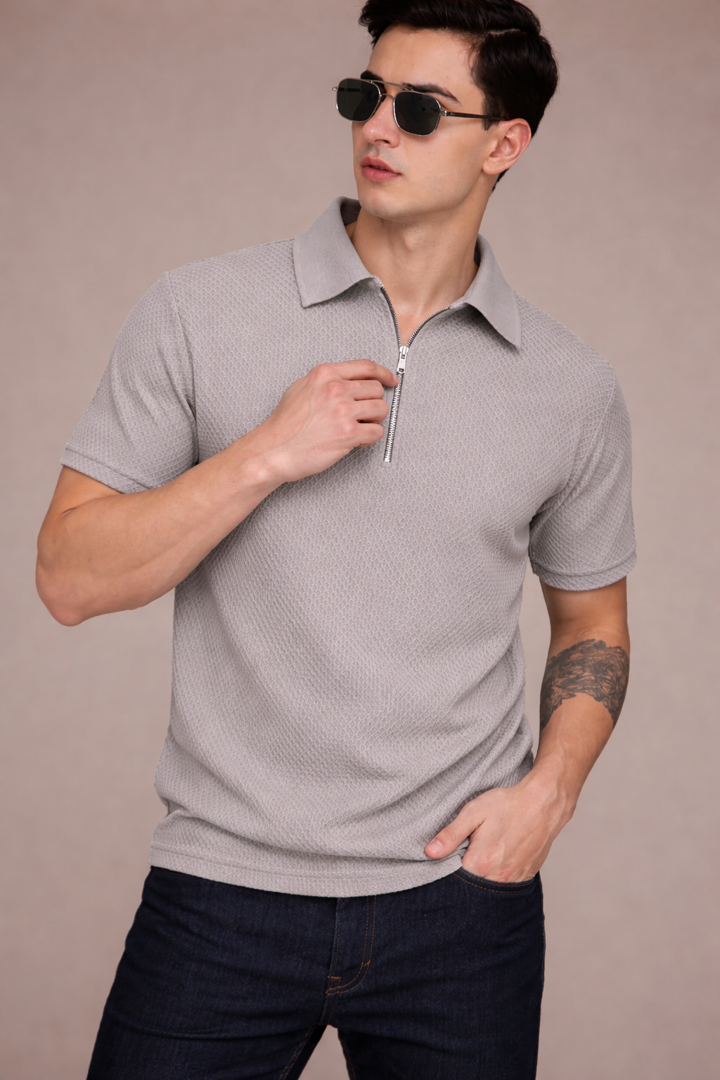 FEVERFEW Men Solid Polo Neck Cotton Blend T-Shirt (FF-TS-1700)