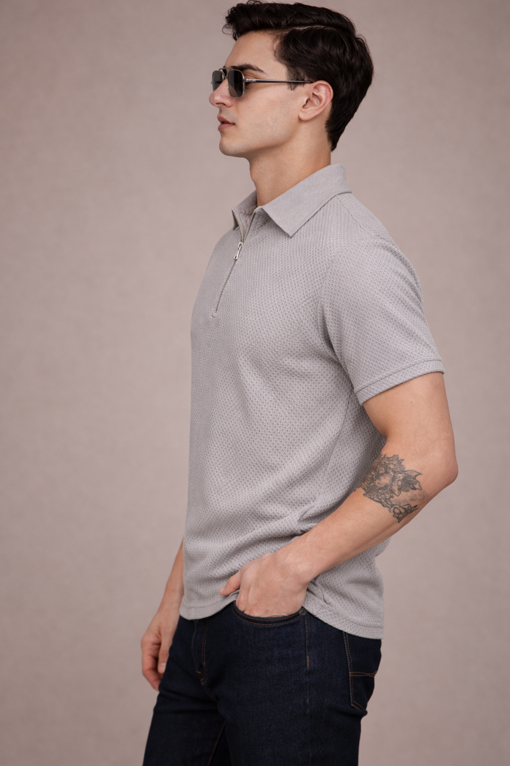 FEVERFEW Men Solid Polo Neck Cotton Blend T-Shirt (FF-TS-1700)