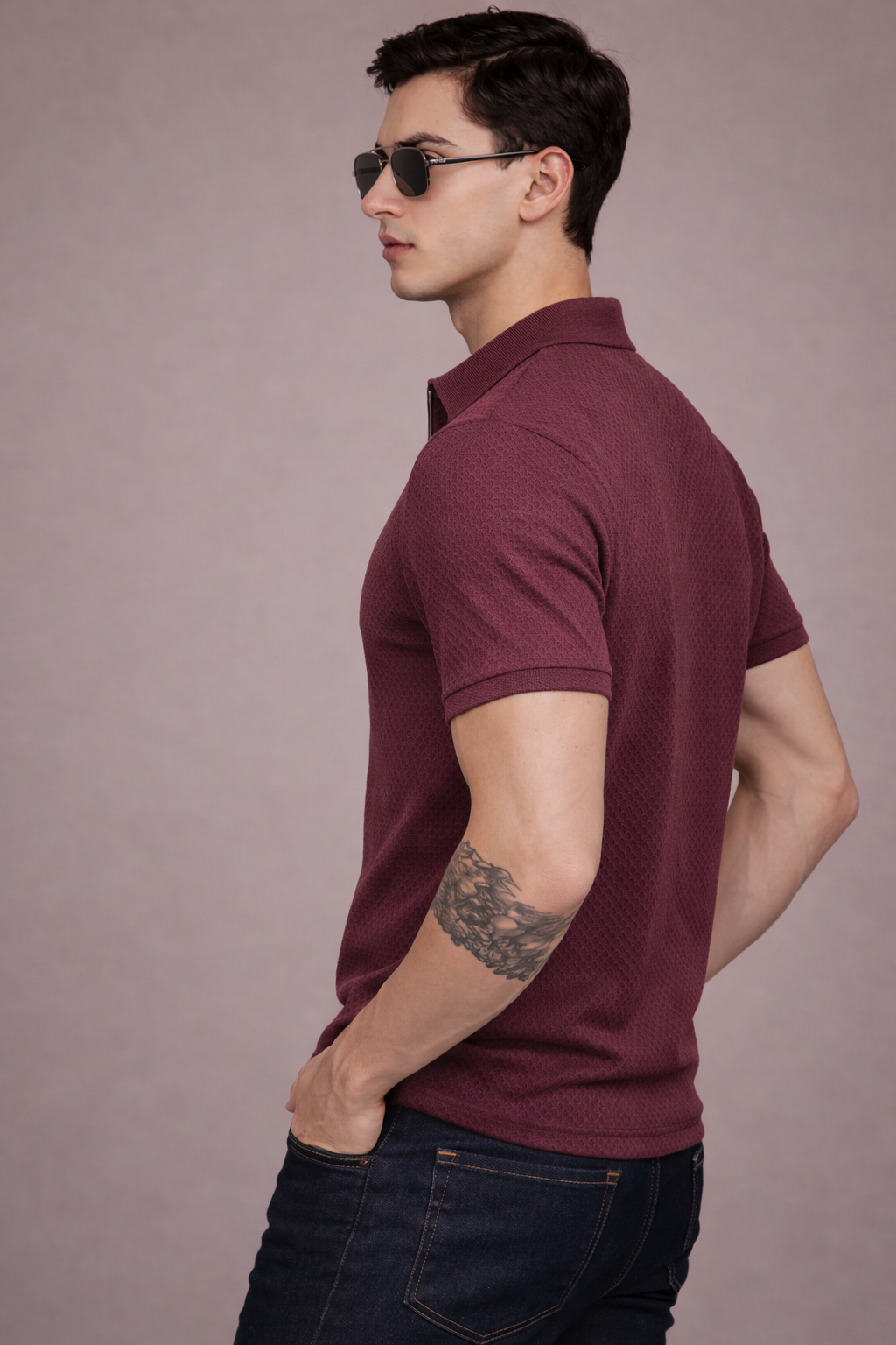 FEVERFEW Men Solid Polo Neck Cotton Blend T-Shirt (FF-TS-1700)
