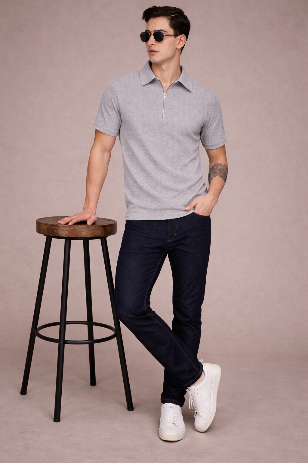 FEVERFEW Men Solid Polo Neck Cotton Blend T-Shirt (FF-TS-1700)