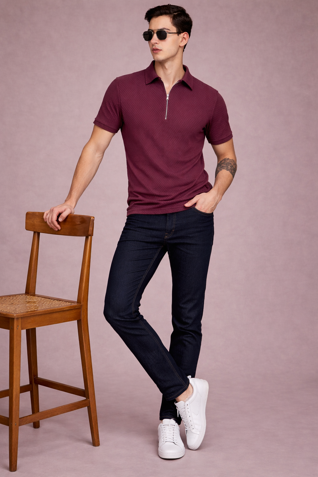 FEVERFEW Men Solid Polo Neck Cotton Blend T-Shirt (FF-TS-1700)