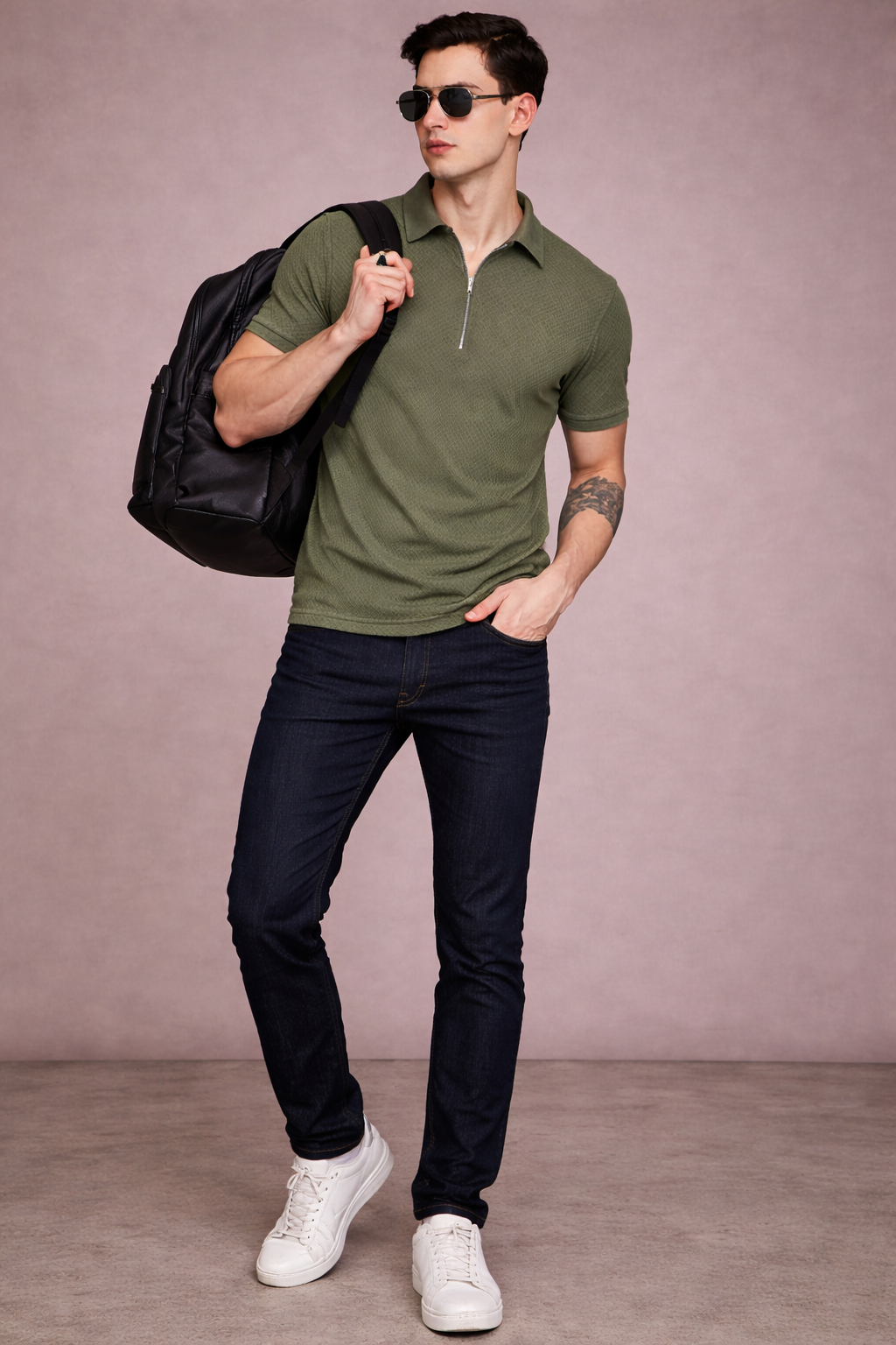 FEVERFEW Men Solid Polo Neck Cotton Blend T-Shirt (FF-TS-1700)