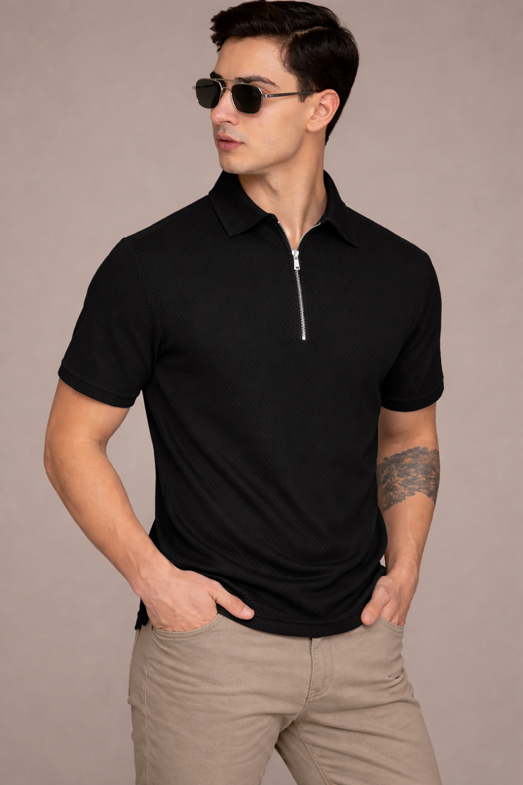 FEVERFEW Men Solid Polo Neck Cotton Blend T-Shirt (FF-TS-1700)