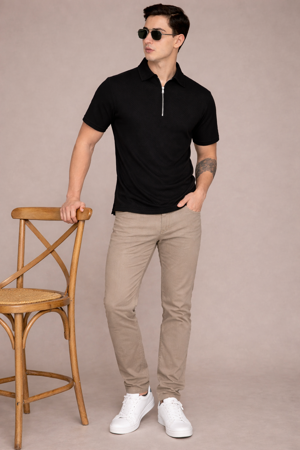 FEVERFEW Men Solid Polo Neck Cotton Blend T-Shirt (FF-TS-1700)