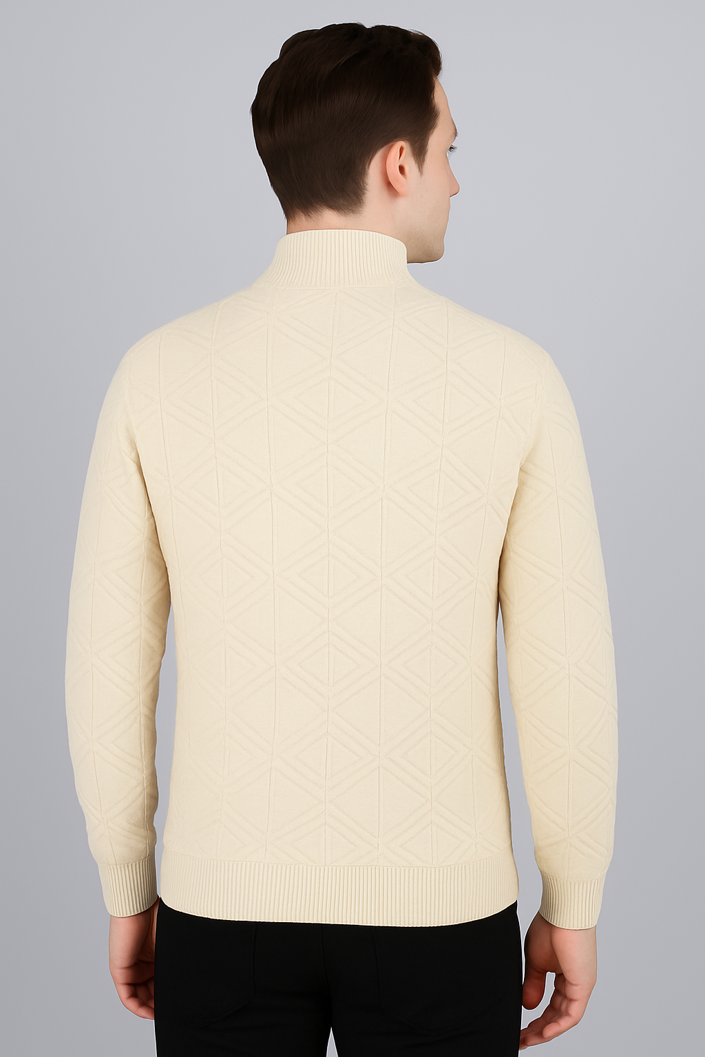 FEVERFEW Men Self Design High Neck Half Zip Sweater