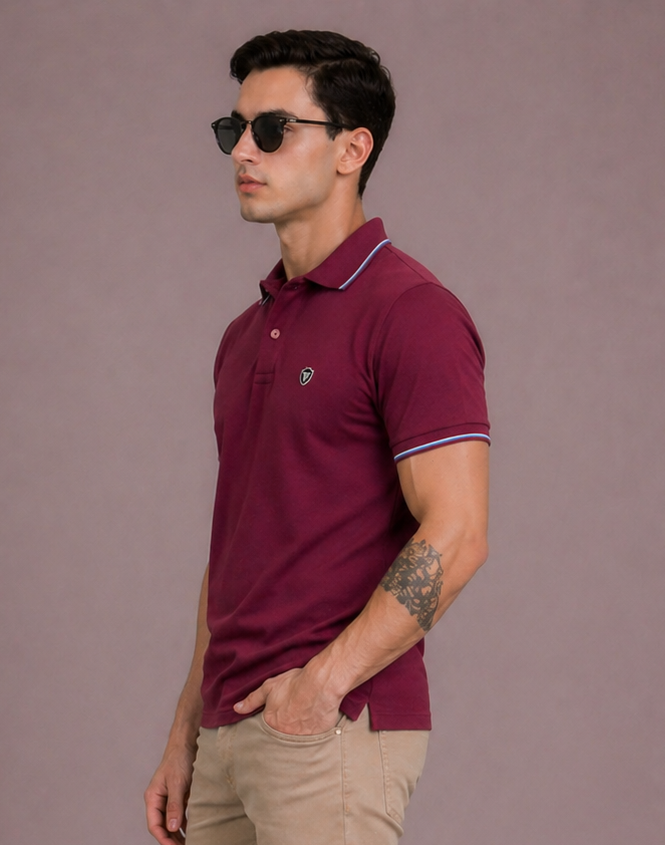 FEVERFEW Men Solid Polo Neck Cotton Blend  T-Shirt (FF-TS-1503)