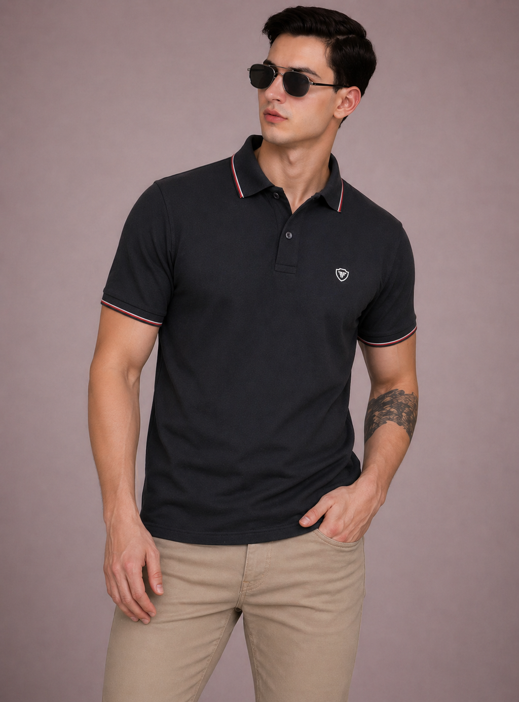 FEVERFEW Men Solid Polo Neck Cotton Blend  T-Shirt (FF-TS-1503)