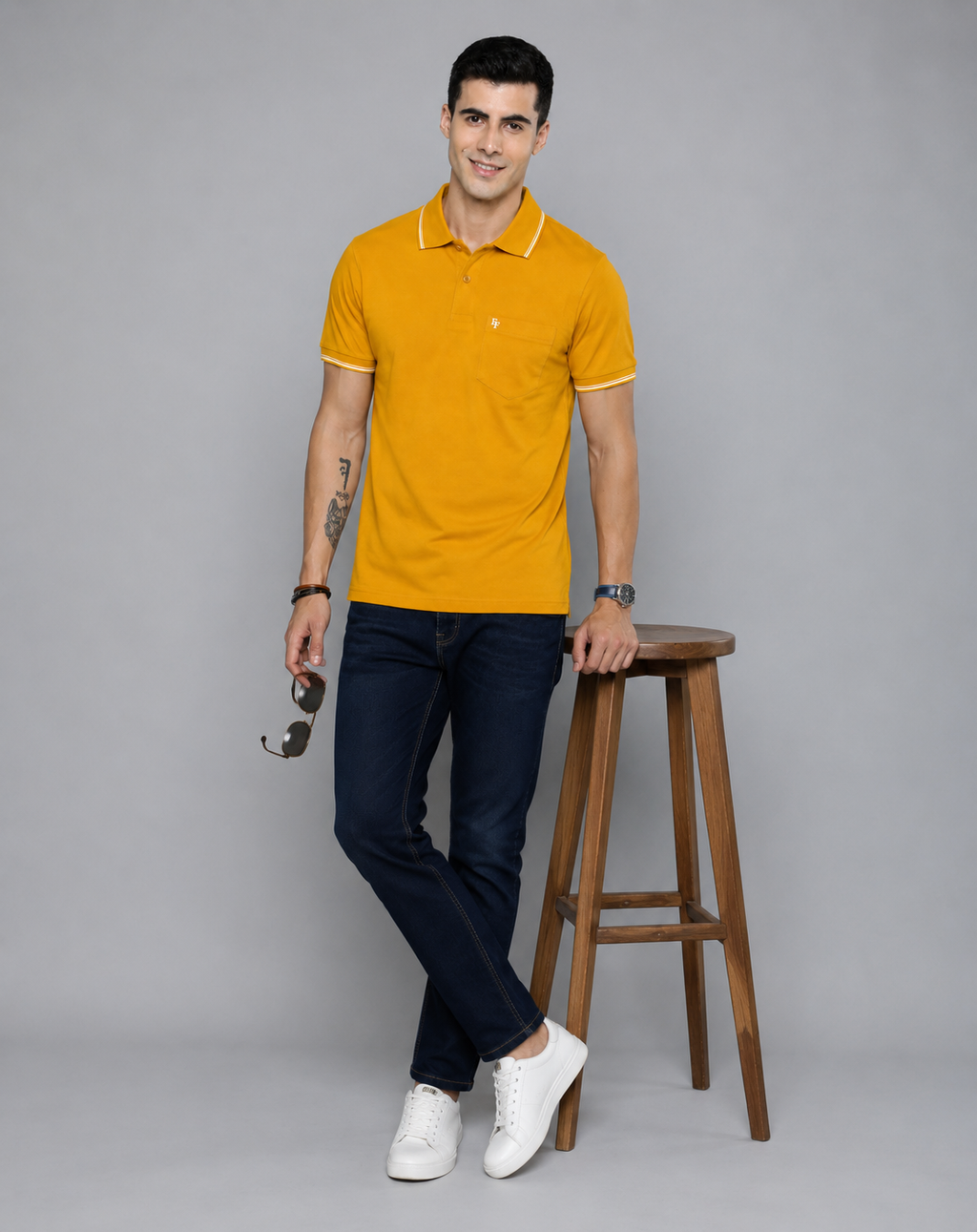 FEVERFEW Men Solid Polo Neck Cotton Blend Multicolor With Pocket T-Shirt (FF-TS-1504)