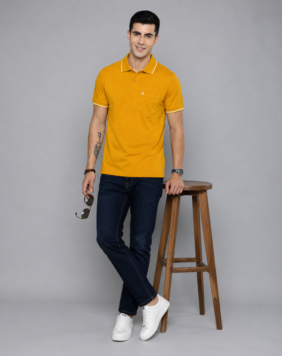 FEVERFEW Men Solid Polo Neck Cotton Blend Multicolor With Pocket T-Shirt (FF-TS-1504)