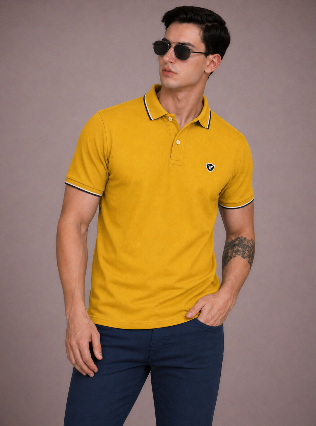FEVERFEW Men Solid Polo Neck Cotton Blend  T-Shirt (FF-TS-1503)