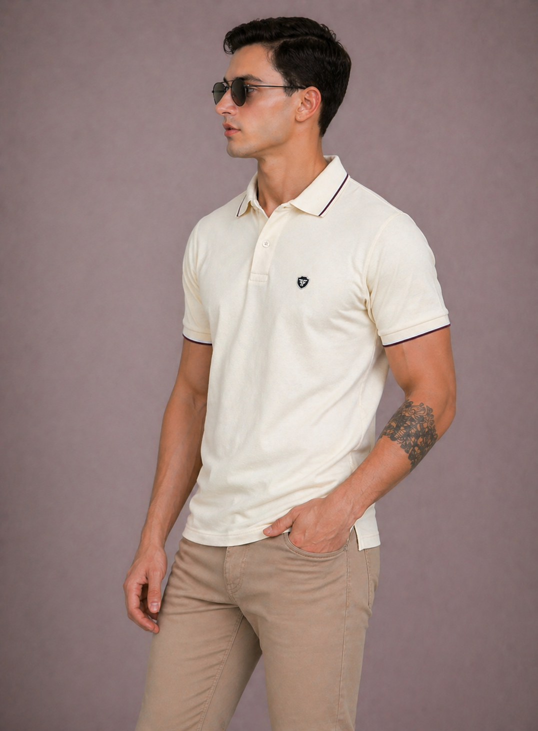 FEVERFEW Men Solid Polo Neck Cotton Blend  T-Shirt (FF-TS-1503)
