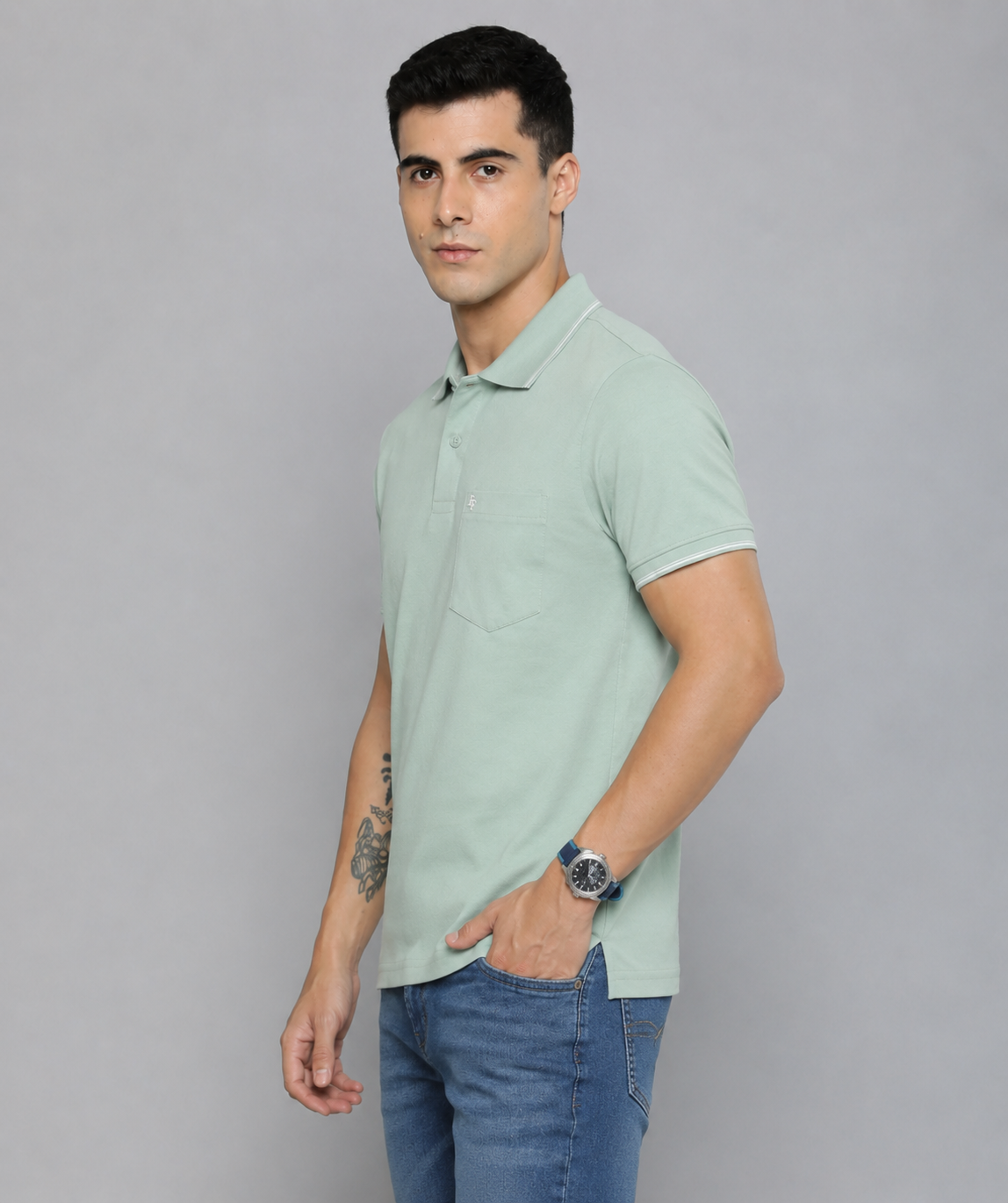 FEVERFEW Men Solid Polo Neck Cotton Blend Multicolor With Pocket T-Shirt (FF-TS-1504)