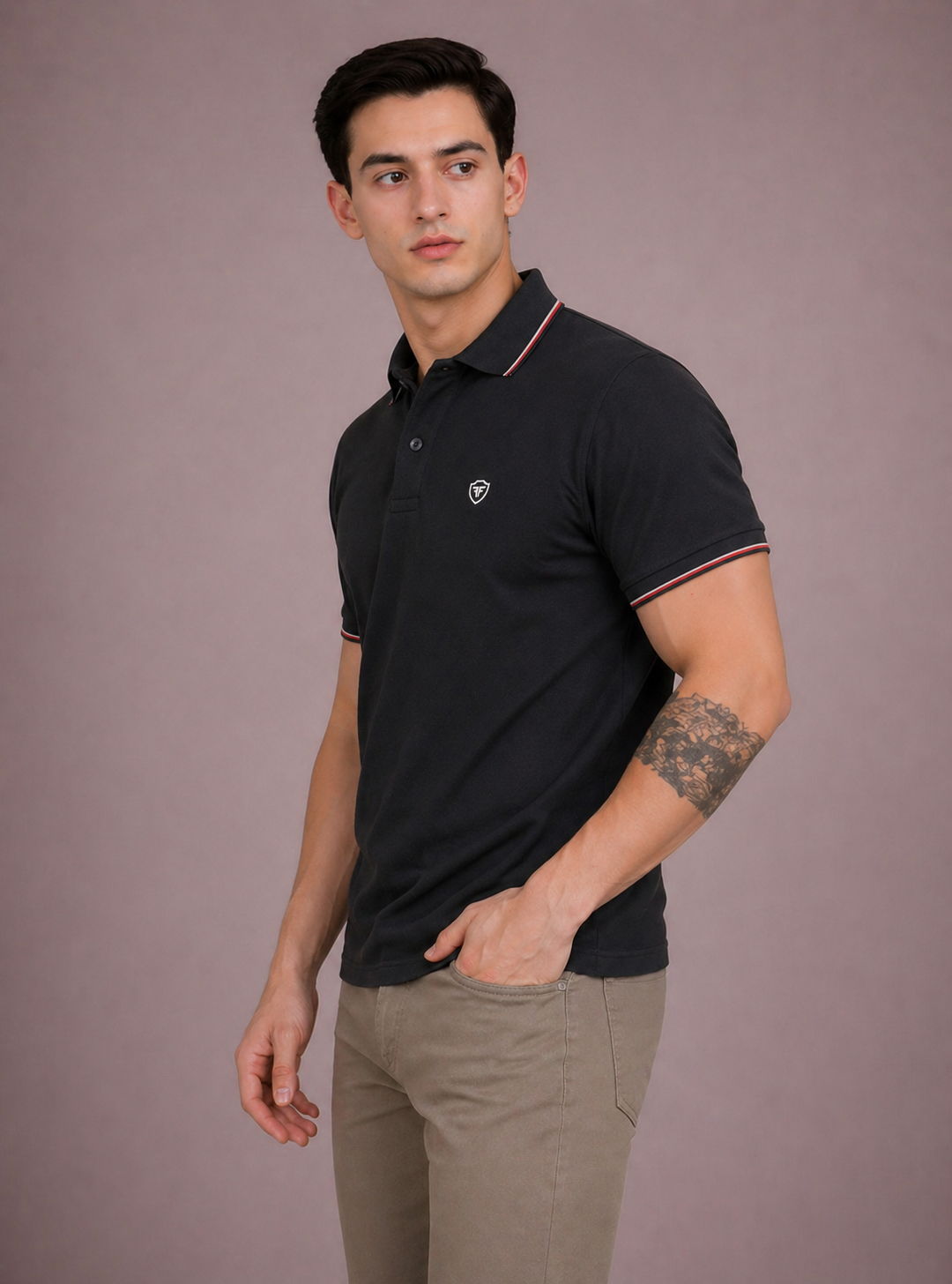 FEVERFEW Men Solid Polo Neck Cotton Blend  T-Shirt (FF-TS-1503)